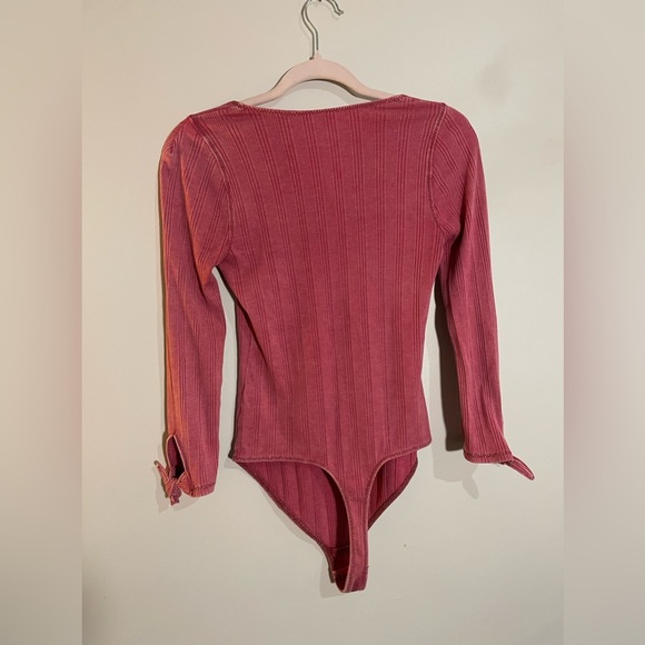 Free People Maroon Ribbed 3/4 Sleeves Bodysuit - Picture 5 of 5
